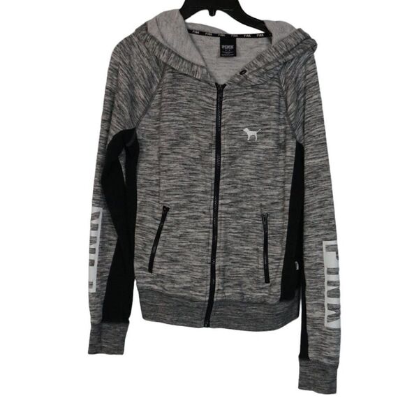 PINK Victoria's Secret Gray and Black Hooded Jacket, Medium - Picture 1 of 5